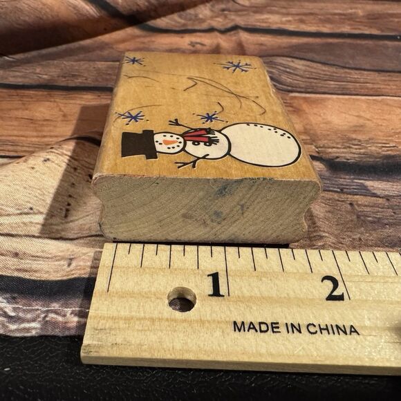 Snowman Rubber Stamp Wooden Mounted Crafts Scrapbooking Cards Tags Snowflakes - Picture 8 of 9